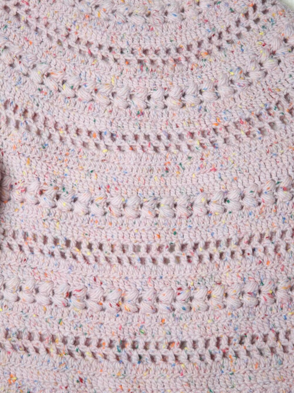 Handmade Dusty Pink Crochet Knit Cardigan with Balloon Sleeves - Picture 7 of 11